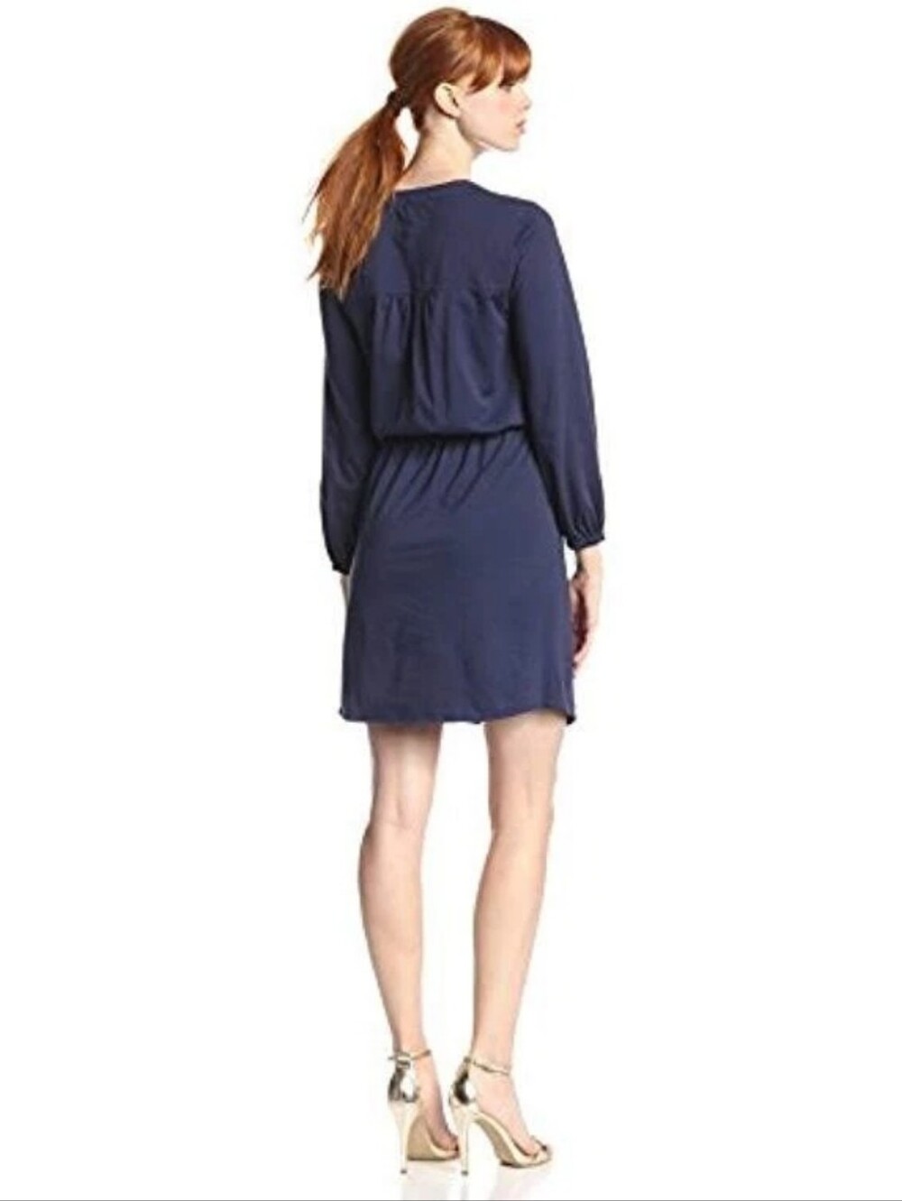 LILLY PULITZER Beckett Blouson Jersey Dress Navy Blue 3/4 Sleeve Pima Cotton M - Picture 2 of 16